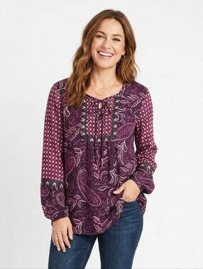 Dressbarn Purple Paisley Peasant Top